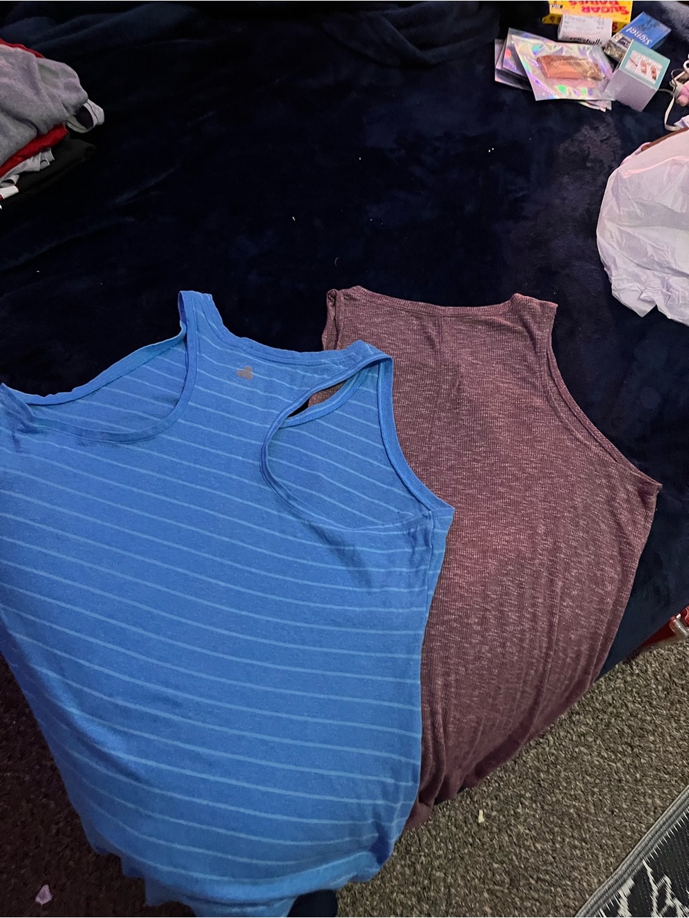 Source Unknown Blue Striped & Heather Mauve Tank Tops, 2 shirts 1 price!